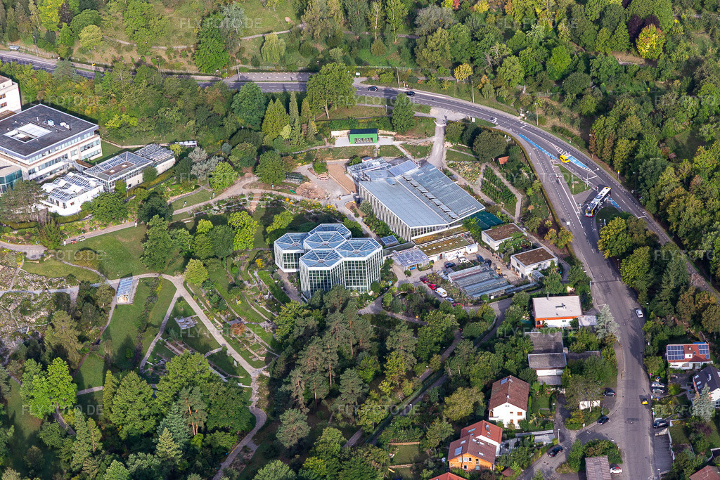 Luftbild: Tropicarium, Botanischer Garten der Universität Tübingen im Ortsteil Universität in Tübingen im Bundesland Baden-Württemberg in Deutschland. Foto: IMG_008537.jpg vom 27.08.2020 durch Werner Riehm/FLY-FOTO.de