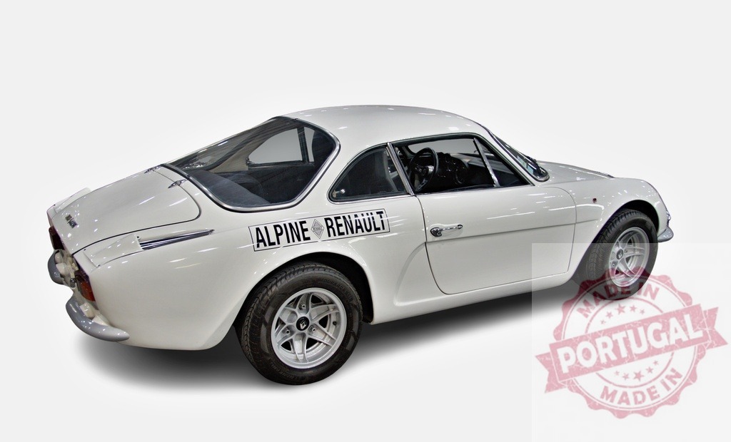 White Alpine Renault A110 berlinette sports car posing on white background | Rear view of white Alpine Renault A110 berlinette sports car posing on white background - Realisiert mit Pictrs.com
