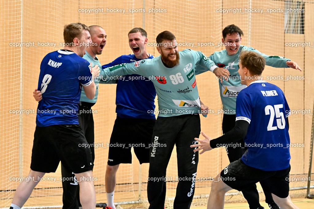 SC Ferlach vs. UHK Krems | #8 KNAPP Simon SC Ferlach, #1 DOBAJ Gasper SC Ferlach, #96 KONECNY Micha Martin SC Ferlach, #92 KELICH Jakob SC Ferlach, #25 PLONER Florian SC Ferlach, Jubel SC Ferlach Mannschaft, SC Ferlach vs. UHK Krems, SC Ferlach vs. UHK Krems am 02.05.2026 in Ferlach (Ballspielhalle Ferlach), Austria, (Photo by Bernd Stefan)