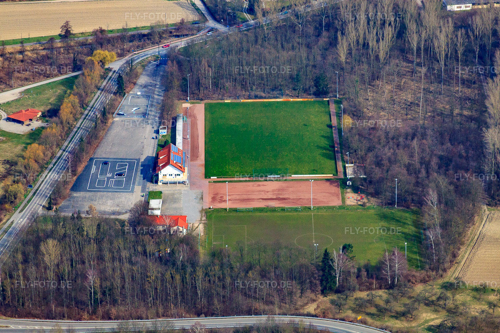 Luftbild: Sportplätze des VFR Rheinsheim im Ortsteil Rheinsheim in Philippsburg im Bundesland Baden-Württemberg in Deutschland. Foto: IMG_37809.jpg vom 12.03.2011 durch Werner Riehm/FLY-FOTO.de
