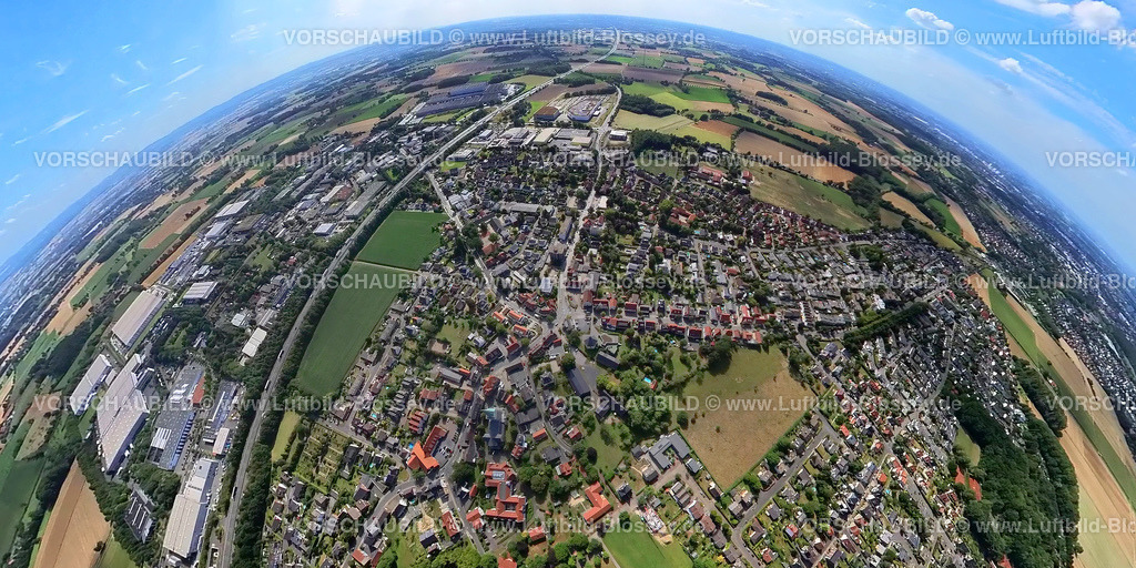 Hamm20220803_3Rhynern | Luftbild, Ansicht Ortsteil Rhynern, Gewerbegebiet Rhynern, Fisheye Aufnahme, Fischaugen Aufnahme, 360 Grad Aufnahme, Rhynern, Hamm, Ruhrgebiet, Nordrhein-Westfalen, Deutschland