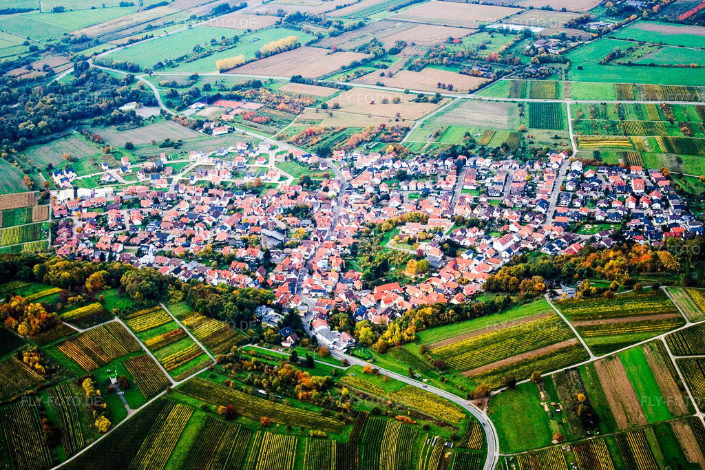 Luftbild: Ortsansicht von Süden im Ortsteil Malschenberg in Rauenberg im Bundesland Baden-Württemberg in Deutschland. Foto: IMG_14192.jpg vom 12.10.2008 durch Werner Riehm/FLY-FOTO.de