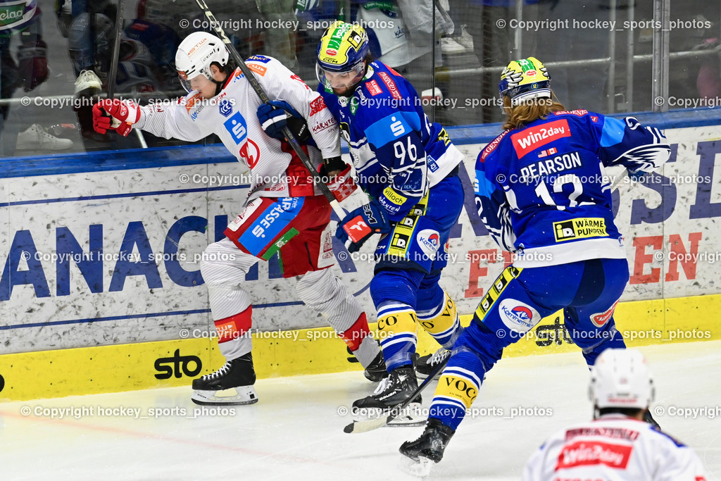 EC IDM WÄRMEPUMPEN VSV vs. EC KAC | #12 Pearson Chase EC VSV, #96 HOLWAY Patrick EC VSV, #16 Schwinger Simeon EC KAC, EC IDM WÄRMEPUMPEN VSV vs. EC KAC, EC IDM WÄRMEPUMPEN VSV vs. EC KAC am 02.02.2025 in Villach (Stadthalle Villach), Austria, (Photo by Bernd Stefan)
