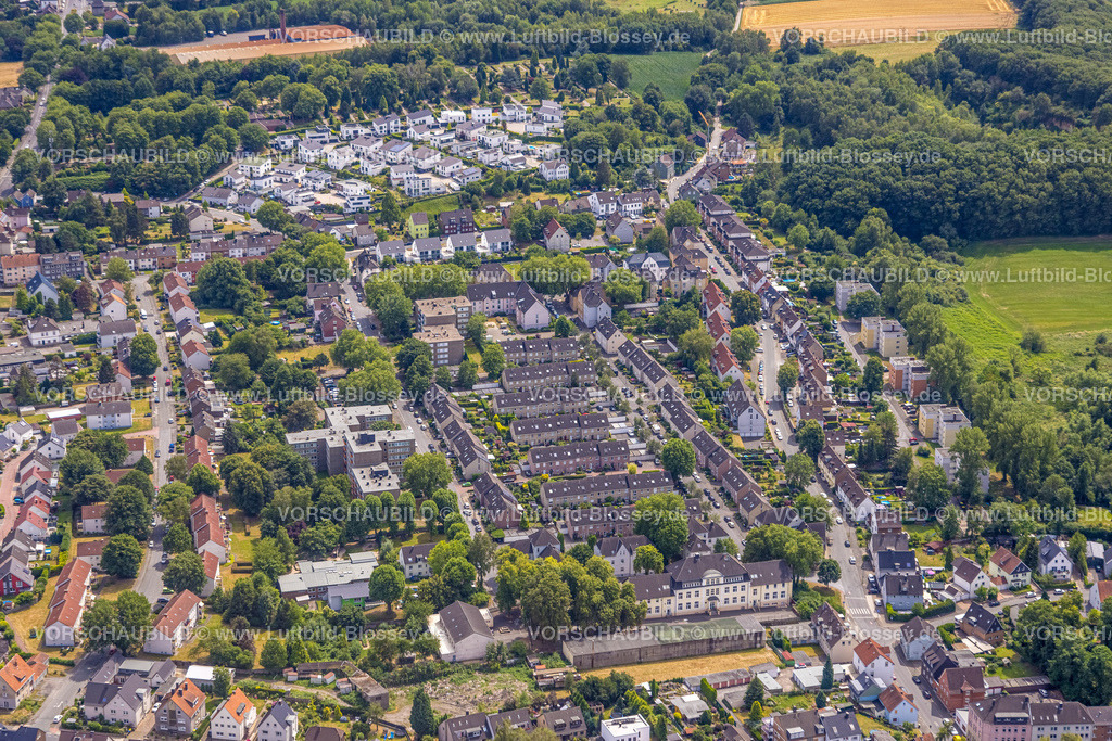 Castrop-Rauxel220706733 | Luftbild, Reihenhäuser Arbeitersiedlung Erindorf zwischen Hedwigstraße und Marienstraße, Obercastrop, Castrop-Rauxel, Ruhrgebiet, Nordrhein-Westfalen, Deutschland