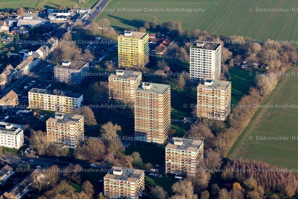 Luftbilder Mönchengladbach-7748 | Luftbildfotografie Hochhaus- Ensemble " Römerbrunnen " an der Straße Römerbrunnen in Mönchengladbach im Bundesland Nordrhein-Westfalen, Deutschland - Realisiert mit Pictrs.com