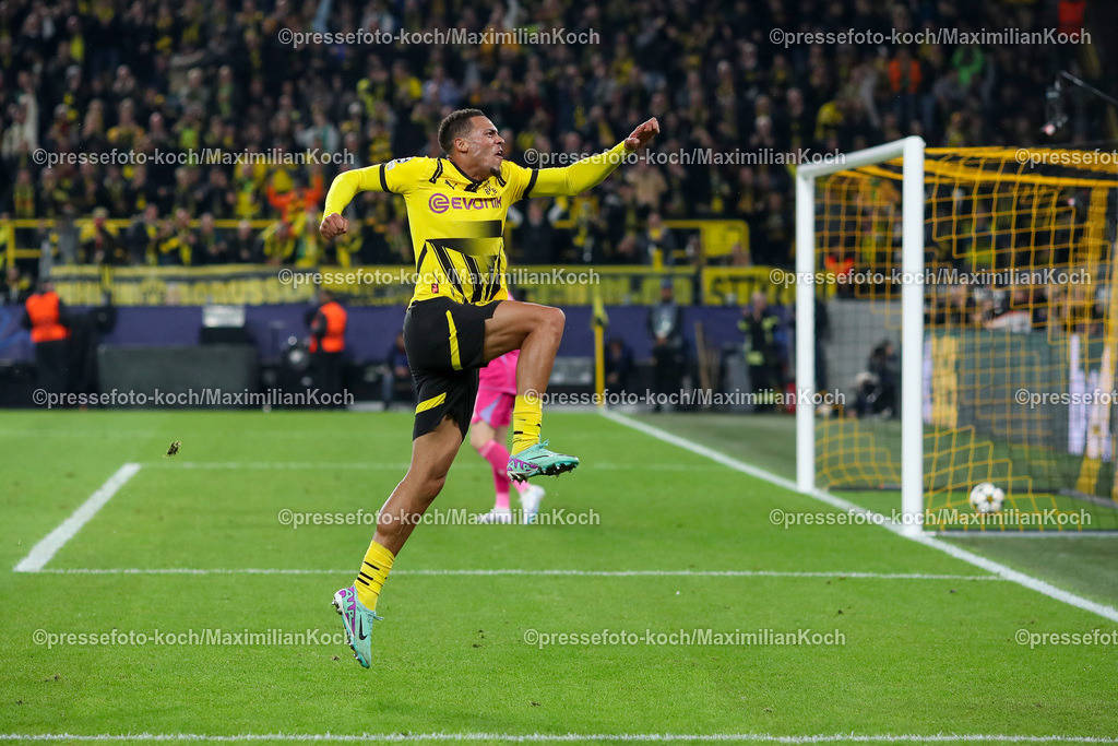 BVB01102402243 | 01.10.2024, Fußball, UEFA Champions League, Borussia Dortmund - Celtic Glasgow, 2. Spieltag, Signal Iduna Park, Saison 2024 2025: Torjubel nach dem 7:1 durch Felix Nmecha (BVB #8)
