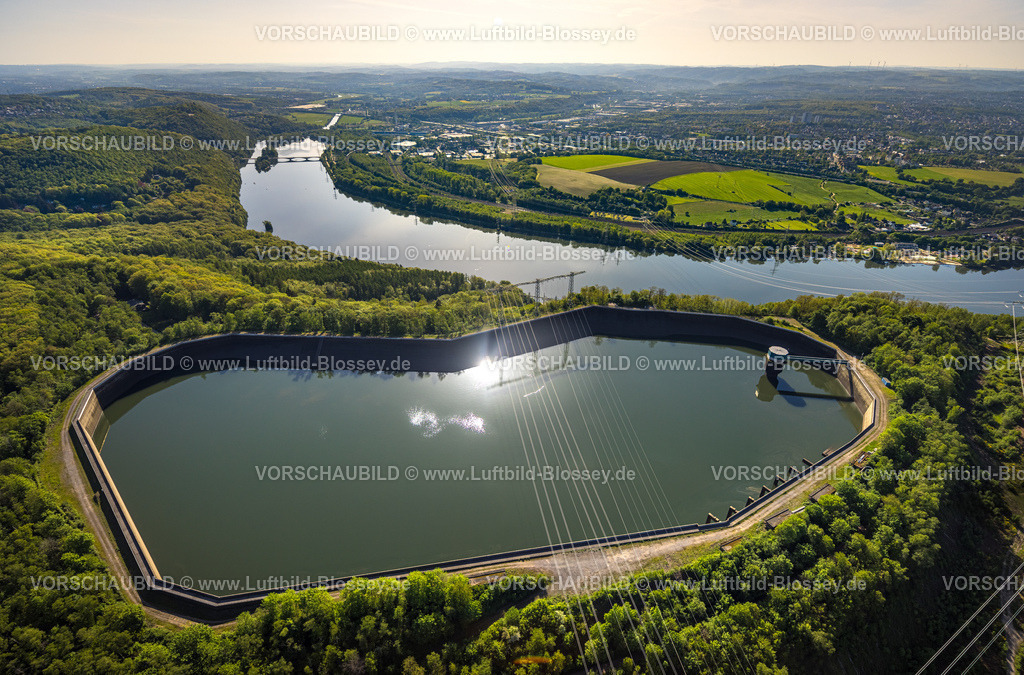 Herdecke240503359 | Luftbild, Speicherbecken des RWE Pumpspeicherkraftwerk Koepchenwerk am Hengsteysee, Herdecke, Ruhrgebiet, Nordrhein-Westfalen, Deutschland