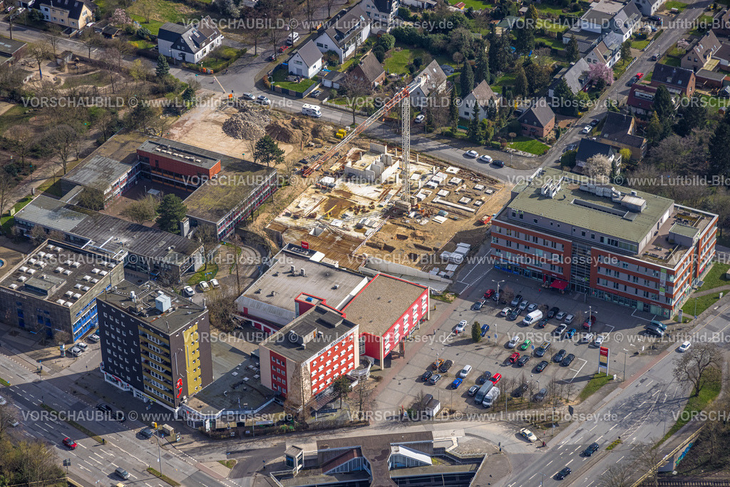 Duisburg240302701 | Luftbild, Baustelle und Neubau am Sittardsberg, Kreuzung Sittardsberger Allee und Altenbrucher Damm, Sparkasse Neubau, unterirdischer Straßenbahnhaltepunkt, Buchholz, Duisburg, Ruhrgebiet, Nordrhein-Westfalen, Deutschland, Duisburg-S