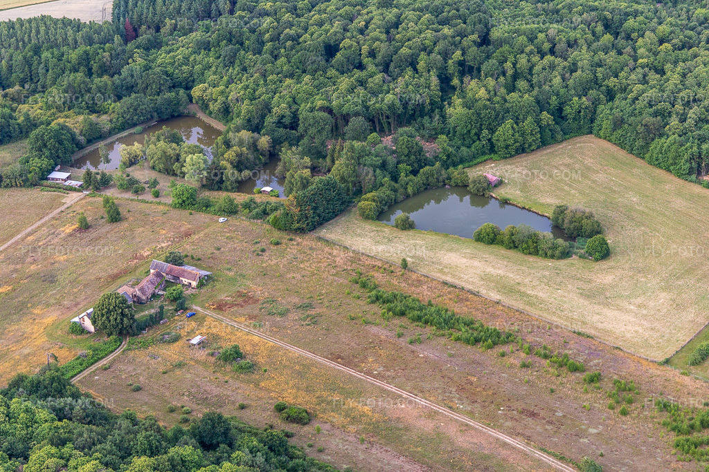 Aerial view: View of the town in Dollon in the state Sarthe, France. – Photo: IMG_132460.jpg taken on 06/14/2022 by Werner Riehm/FLY-FOTO.com – Resolution of the original: 5472 x 3648 px