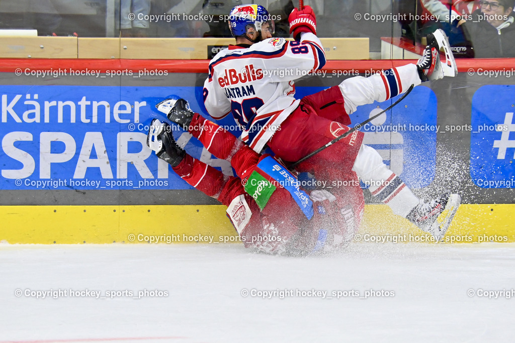 EC KAC vs. EC Red Bull Salzburb | #89 Baltram Florian EC RED BULL SALZBURG,  #41 Jensen Aabo Jesper EC KAC, EC KAC vs. EC Red Bull Salzburb, EC KAC vs. EC Red Bull Salzburb am 04.04.2025 in Klagenfurt (Heidi Horten Arena), Austria, (Photo by Bernd Stefan)