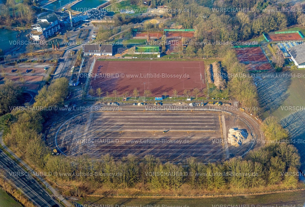 Hamm250201276Pelkum | Luftbild, Selbachpark, Sportplatz Fußballstadion 1. FC Pelkum e.V. und Tennisplätze, Baustelle Leichtathletikstadion, Hotel Selbachpark GmbH und Freibad  Selbachpark, Stadtbezirk Pelkum, Hamm, Ruhrgebiet, Nordrhein-Westfalen, Deutschland