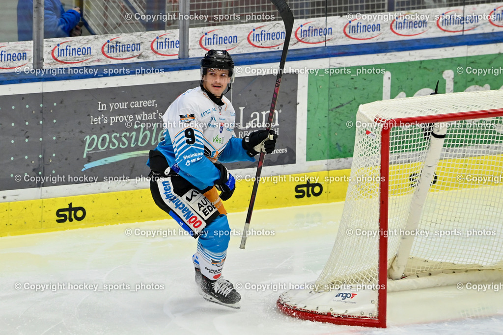 EC IDM WÄRMEPUMPEN VSV vs. Steinbach Black Wings Linz | #9 Emilio Romig Black Wings Linz, EC IDM WÄRMEPUMPEN VSV vs. Steinbach Black Wings Linz, EC IDM WÄRMEPUMPEN VSV vs. Steinbach Black Wings Linz am 28.11.2025 in Villach (Stadthalle Villach), Austria, (Photo by Bernd Stefan)