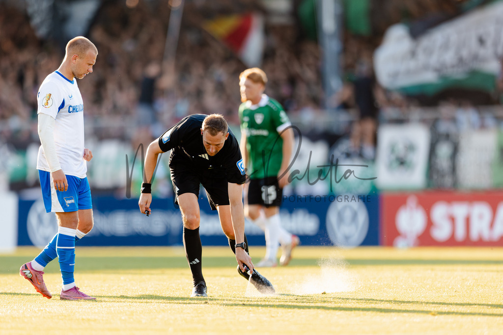 DFB-Pokal 2025/2026, 1. Runde: SC Preußen Münster - Hertha BSC Berlin | Münster, 18.08.2025: DFB-Pokal 2025/2026, 1. Runde, SC Preußen Münster gegen Hertha BSC Berlin im LVM-Preußenstadion in Münster.(Foto: sportfotografie.ms | Markus Paletta) - Realisiert mit Pictrs.com