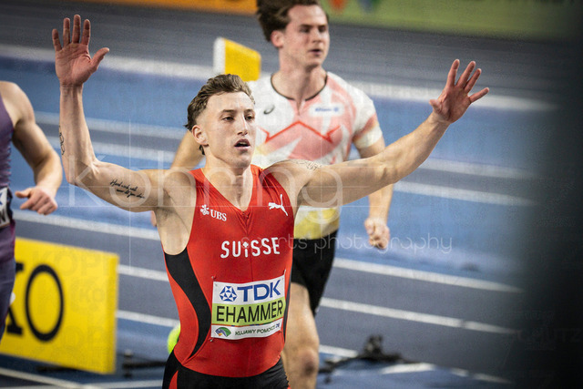 World Athletics Indoor Championships Kujawy Pomorze 26, 20.03.2026 | TORUN, POLAND - MARCH 20:  Simon EHAMMER (SUI) crossing the finish line of the 60m (Heptathlon) during the World Athletics Indoor Championships Kujawy Pomorze 26 on day 1 / session 1 at Kujawsko-Pomorska Arena Torun on March 20, 2026 in Torun, Poland. 