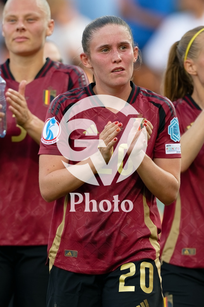 Belgium v Italy - UEFA Women's EURO 2025 Group B | SION, SWITZERLAND - JULY 3: Marie Detruyer of Belgium looks on  during the UEFA Womens EURO 2025 Group B match between Belgium and Italy at Stade de Tourbillon on July 3, 2025 in Sion, Switzerland. (Photo by Giuseppe Velletri/Sports Press Photo/Getty Images)
