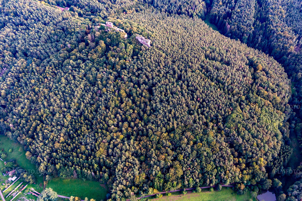 Luftbild: Burg Drachenfels in Busenberg im Bundesland Rheinland-Pfalz in Deutschland. Foto: IMG_139003.jpg vom 30.09.2023 durch Werner Riehm/FLY-FOTO.deWWW.WANDERPARADIES-WASGAU.DE