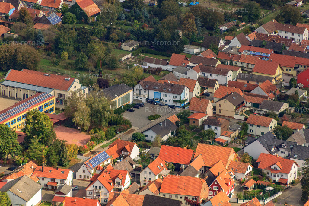 Luftbild: Raiffeisenstr in Minfeld im Bundesland Rheinland-Pfalz in Deutschland. Foto: IMG_22546.jpg vom 15.10.2009 durch Werner Riehm/FLY-FOTO.de