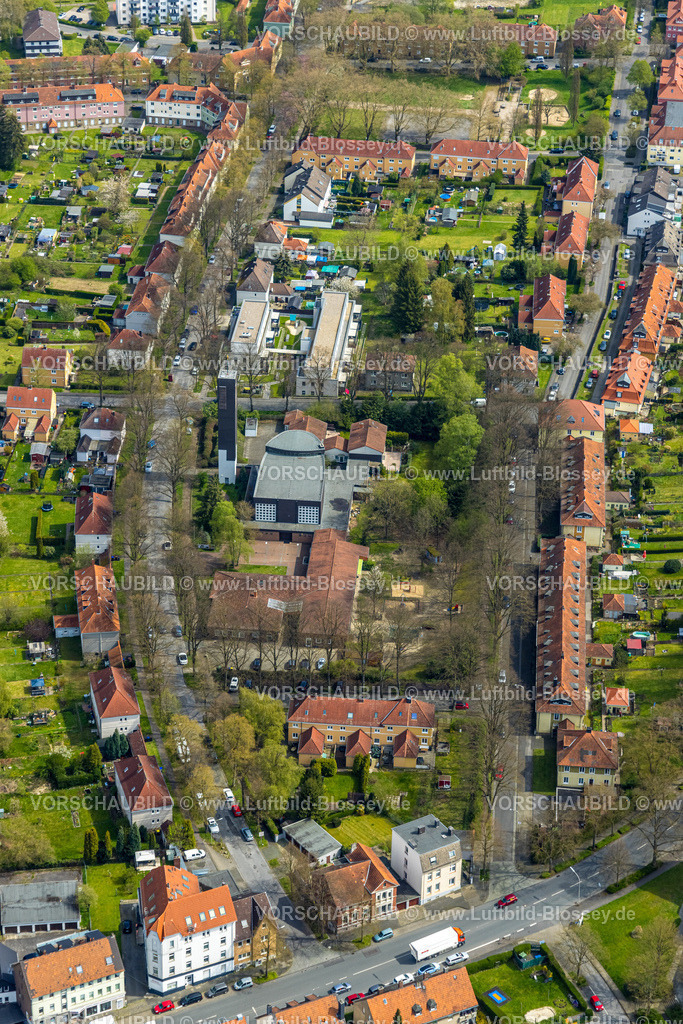 Witten230402783 | Luftbild, Wohngebiet zwischen Annenstraße, Rüdinghauser Straße und In der Mark, kath. Kirchengemeinde St. Vinzenz von Paul, Annen, Witten, Ruhrgebiet, Nordrhein-Westfalen, Deutschland