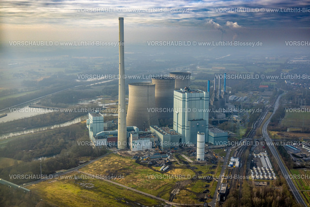 Hamm250201374WerneStockum | Luftbild, RWE Generation SE Kraftwerk Gersteinwerk, Gebäudeteil Baustelle mit Abrissarbeiten, Fernsicht mit Himmel und Dunstglocke, Stockum, Werne, Ruhrgebiet, Nordrhein-Westfalen, Deutschland