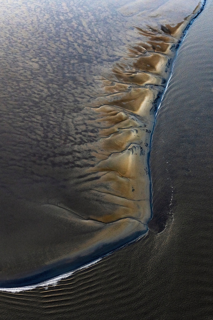 dr__0056661.jpg | OTTERNDORF 17.09.2020 Prielenbildung an den Uferbereichen mit Wattenlandschaft am Flußverlauf der Elbe in Otterndorf im Bundesland Niedersachsen, Deutschland. // Formation of tidal creeks on the bank areas with mud flats along the river of the River Elbe in Otterndorf in the state Lower Saxony, Germany. Foto: Daniel Reiter
