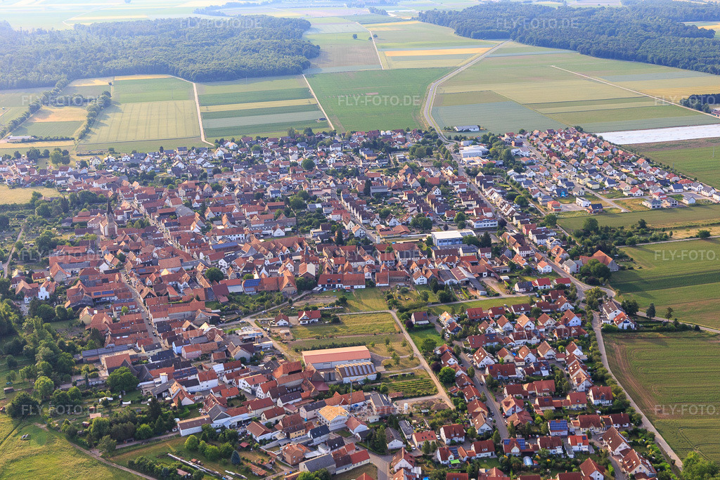 Luftbild: Ortsansicht von Westen in Steinweiler im Bundesland Rheinland-Pfalz in Deutschland. Foto: IMG_120776.jpg vom 03.06.2020 durch Werner Riehm/FLY-FOTO.de
