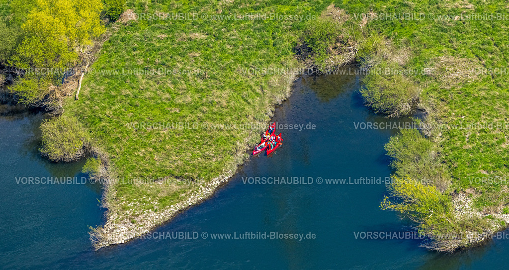 Hattingen230406714 | Luftbild, Kanufahrer auf dem Fluss Ruhr an der Hattinger Ruhrschleife, Ruhraue Winz, Winz, Hattingen, Ruhrgebiet, Nordrhein-Westfalen, Deutschland