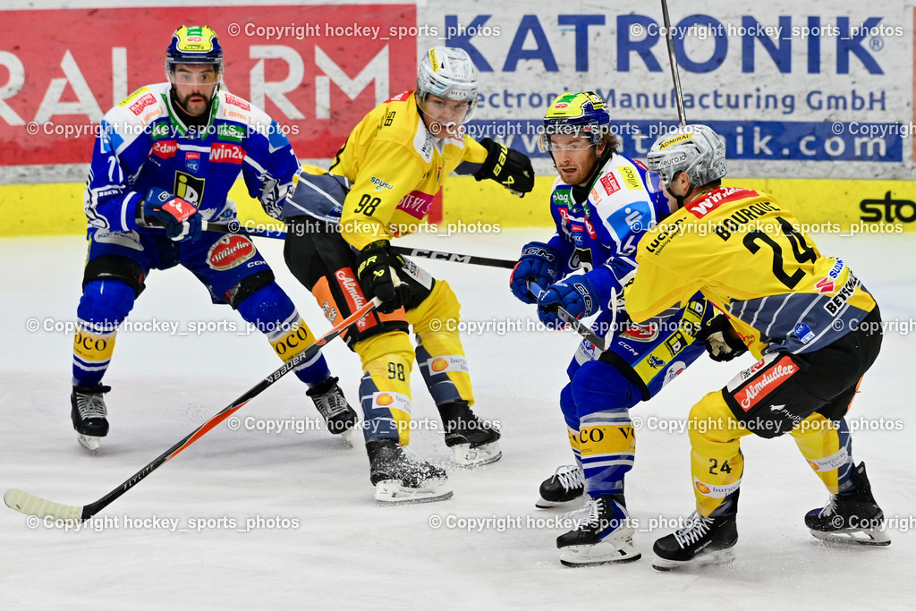 EC IDM WÄRMEPUMPEN VSV vs. Vienna Capitals | #24 Simon Bourque Vienna Capitals, #16 Kevin Hancock EC VSV, #98 Cole Hults Vienna Capitals, #71 Steven Strong EC VSV, EC IDM WÄRMEPUMPEN VSV vs. Vienna Capitals, EC IDM WÄRMEPUMPEN VSV vs. Vienna Capitals am 16.11.2025 in Villach (Stadthalle Villach), Austria, (Photo by Bernd Stefan)