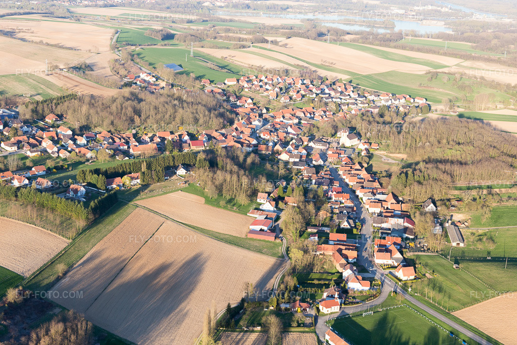 Aerial view: View of the town in Neewiller-près-Lauterbourg in the state Bas-Rhin, France.Photo: IMG_097856.jpg taken on 03/27/2017 by Werner Riehm/FLY-FOTO.comResolution of the original: 5472 x 3648 px