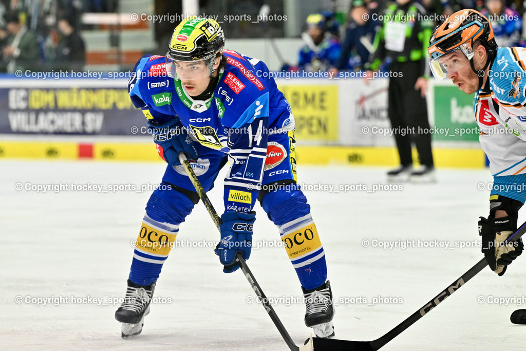 EC IDM Wärmepumpen VSV vs. STEINBACH BLACK WINGS LINZ  | #14 TSCHURNIG Johannes EC VSV, #18 Ograjensek Ken BLACK WINGS LINZ, EC IDM Wärmepumpen VSV vs. STEINBACH BLACK WINGS LINZ , EC IDM Wärmepumpen VSV vs. STEINBACH BLACK WINGS LINZ  am 28.01.2025 in Villach (Stadthalle Villach), Austria, (Photo by Bernd Stefan)