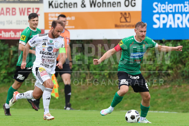 Friendly Match: SC Weiz vs TSV Hartberg in Weiz | Weiz, AUSTRIA, 01.JUL.26 - SOCCER - ADMIRAL Bundesliga, SC Weiz vs TSV Hartberg, test match. The image shows Tobias Kainz (Hartberg) and Philipp Schellnegger (SC Weiz).