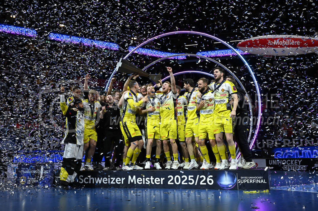 Zug United - HC Rychenberg - 25. April 2026 | Der HCR gewinnt und wird erstmals Schweizer Meister am L-UPL Superfinal-Spiel zwischen Zug United und HC Rychenberg am 25. April 2026 in der BCF Arena, Fribourg, Schweiz.Bild: Sportfotografie Markus Aeschimann | www.markus-aeschimann.ch - Realisiert mit Pictrs.com