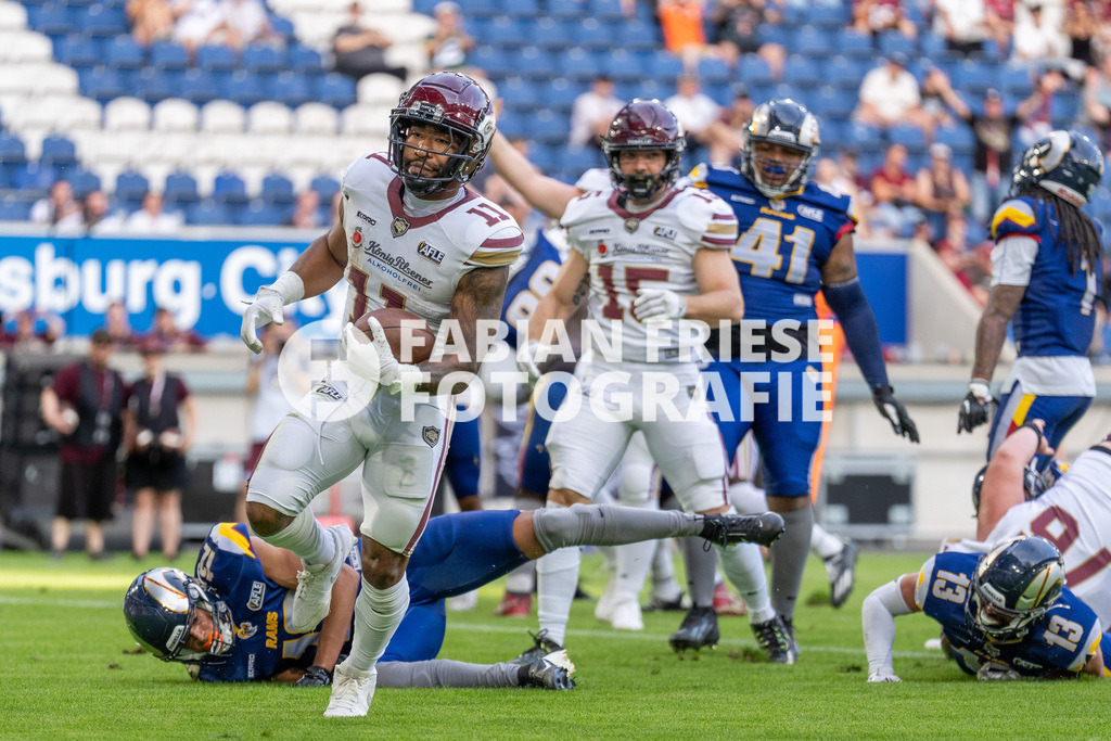 GER Rhein Fire vs. Alpine Rams, American Football, AFLE, Saison 2026, 01.08.2026 | Jonathan Scott (Rhein Fire, #11), GER Rhein Fire vs. Alpine Rams, American Football, AFLE, Saison 2026, 01.08.2026Foto: Eibner-Pressefoto/Fabian Friese - Realisiert mit Pictrs.com