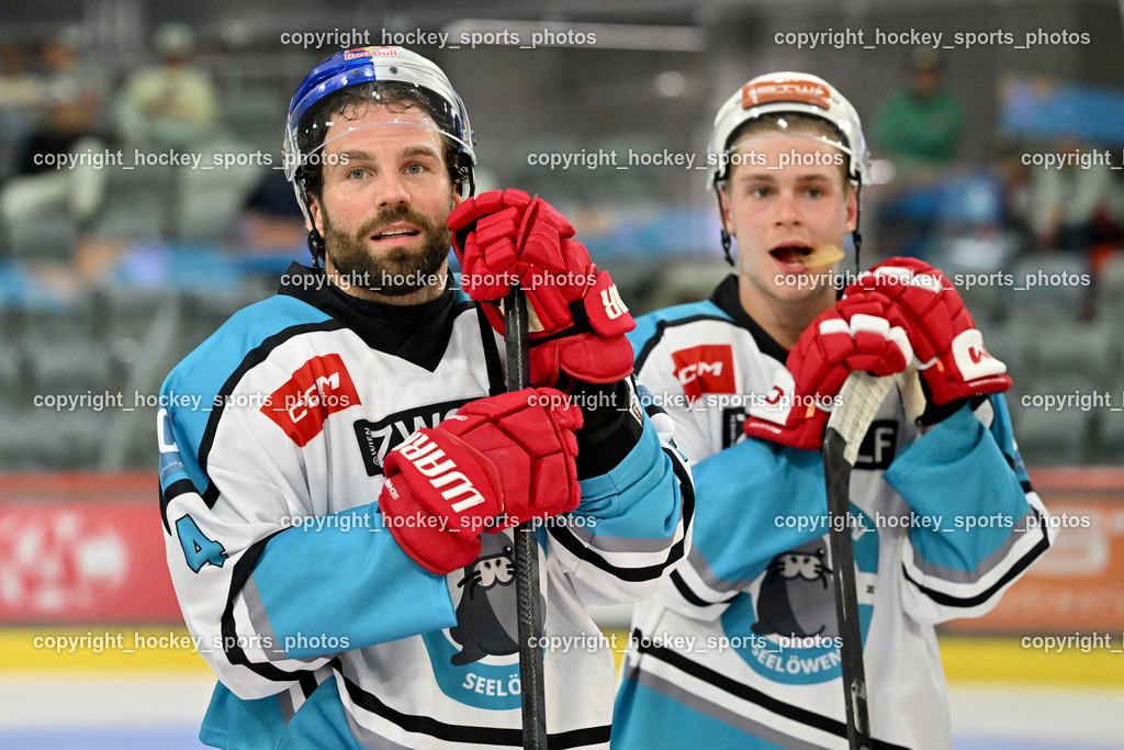 Lendhafen Seelöwen vs. Slovenian RAMS | #4 Peter Schneider Lendhafen Seelölwen, #7 Finn Van Ee Lendhafen Seelölwen, Lendhafen Seelöwen vs. Slovenian RAMS, Lendhafen Seelöwen vs. Slovenian RAMS am 25.07.2025 in Klagenfurt (Heidi Horten Eishalle ), Austria, (Photo by Bernd Stefan)