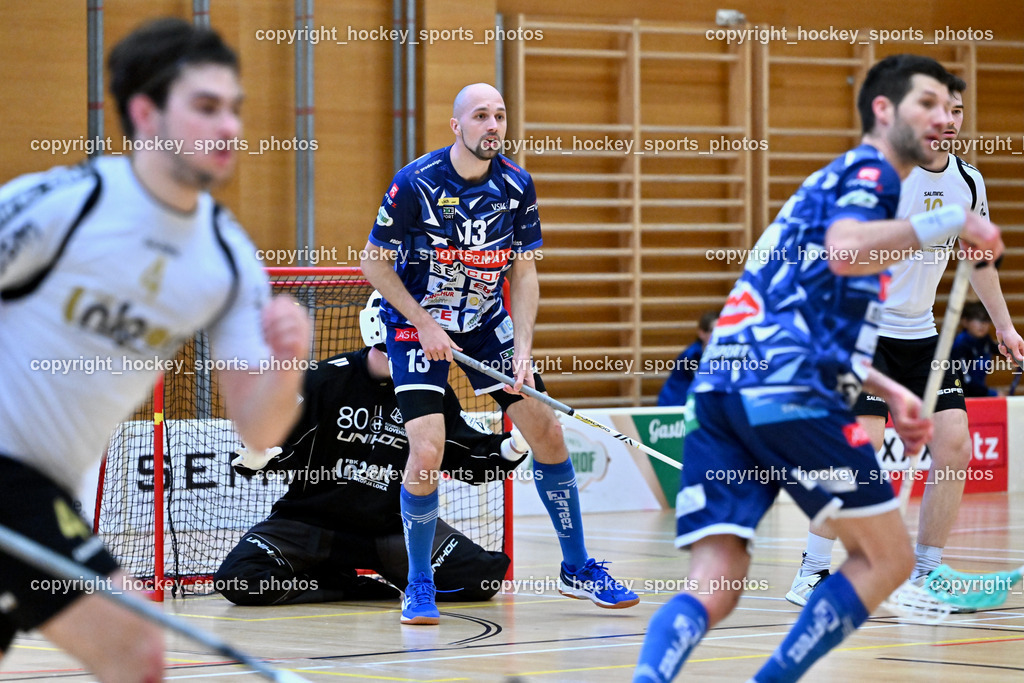 FBK Loka vs. VSV Unihockey | #13 Jan Sláma VSV Unihockey, FBK Loka vs. VSV Unihockey, FBK Loka vs. VSV Unihockey am 23.03.2025 in Villach (Ballspielhalle St. Martin), Austria, (Photo by Bernd Stefan)