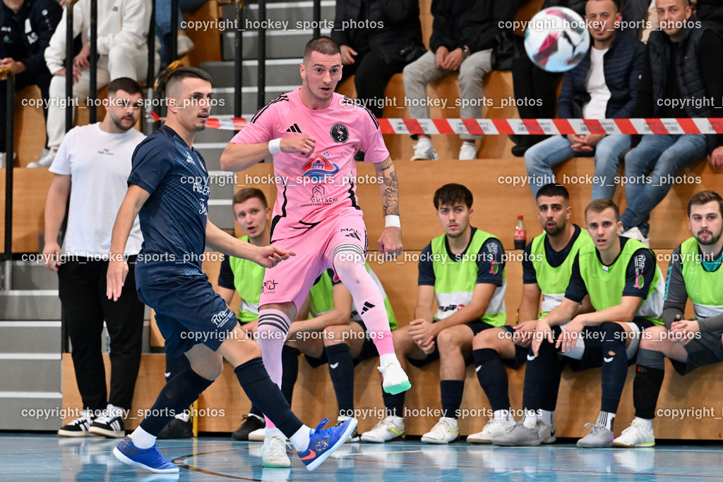 Carinthia Flamengo Futsal Club vs. LPSV-K | #5 Amir Beganovic LPSV-K, #24 Zoran Vukovic Carinthia Flamengo, Carinthia Flamengo Futsal Club vs. LPSV-K, Carinthia Flamengo Futsal Club vs. LPSV-K am 03.11.2024 in Klagenfurt (Ballspielhalle Viktring), Austria, (Photo by Bernd Stefan)