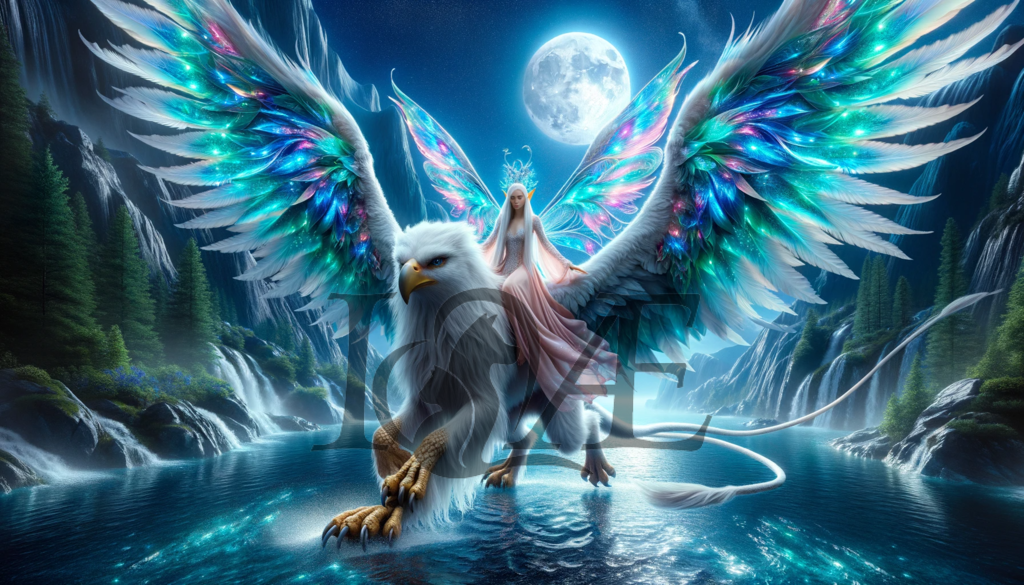 DALL_E 2023-10-06 15.03.11 - Ultra-realistic photo of an elven lady with radiant neon-colored fairy wings riding a majestic griffin with expansive wings. The griffin_s hind legs a | psy4fly - Realisiert mit Pictrs.com