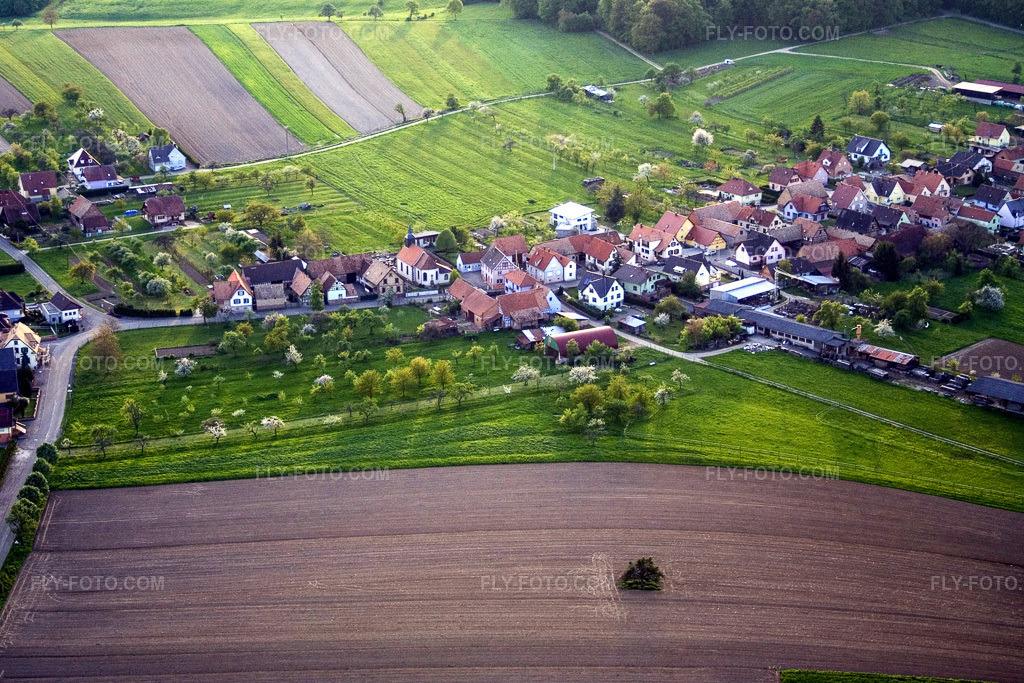 Aerial view: View of the town in Eschbach in the state Bas-Rhin, France.Photo: IMG_10683.jpg taken on 05/04/2008 by Werner Riehm/FLY-FOTO.comResolution of the original: 3144 x 2097 px