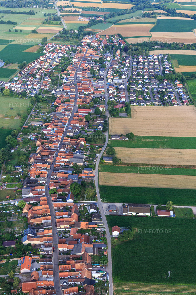 Luftbild: Ortsansicht von Westen in Freckenfeld im Bundesland Rheinland-Pfalz in Deutschland. Foto: IMG_120983.jpg vom 04.07.2020 durch Werner Riehm/FLY-FOTO.de