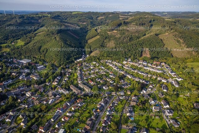 Hagen230904057 | Luftbild, Ortsansicht Ortsteil Dahl, Wohnsiedlung in Hügellandschaft, Waldgebiet mit Waldschäden, Dahl, Hagen, Ruhrgebiet, Nordrhein-Westfalen, Deutschland