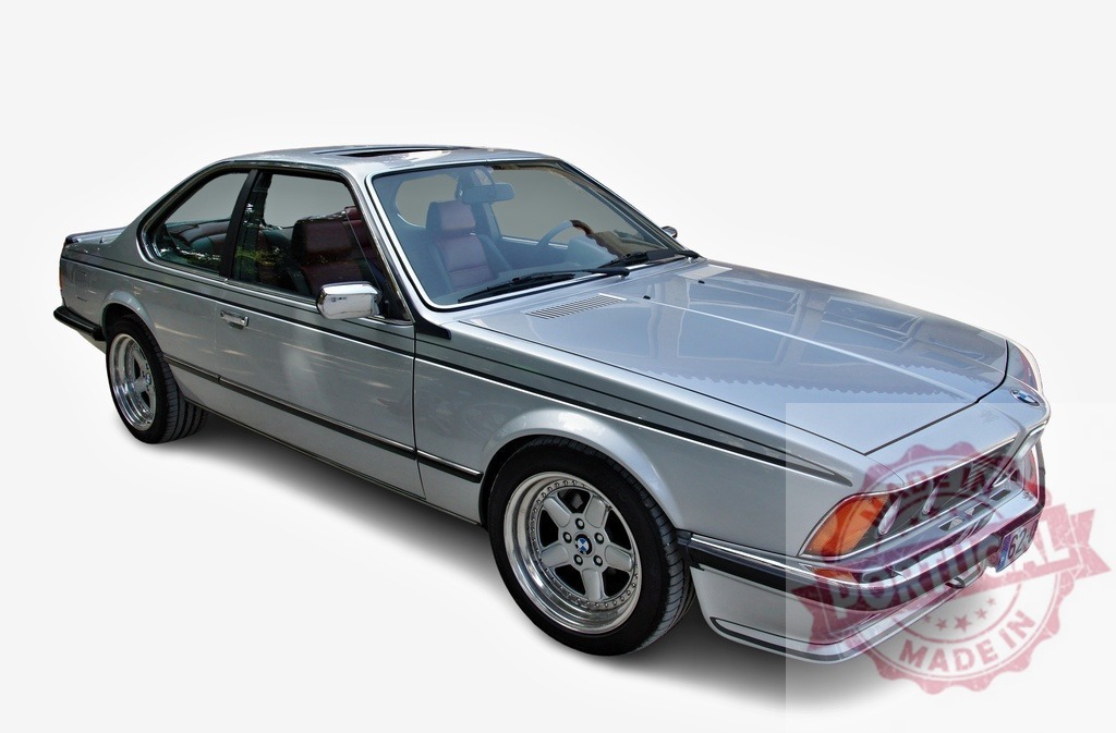 Silver BMW 6 Series E24 vintage coupe isolated | Classic BMW 6 Series E24 coupe showcasing automotive heritage - Realized with Pictrs.com