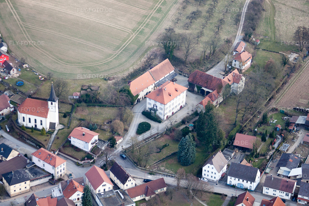 Luftbild: Schloß und Kapelle im Ortsteil Obergimpern in Bad Rappenau im Bundesland Baden-Württemberg in Deutschland. Foto: IMG_38183.jpg vom 12.03.2011 durch Werner Riehm/FLY-FOTO.de