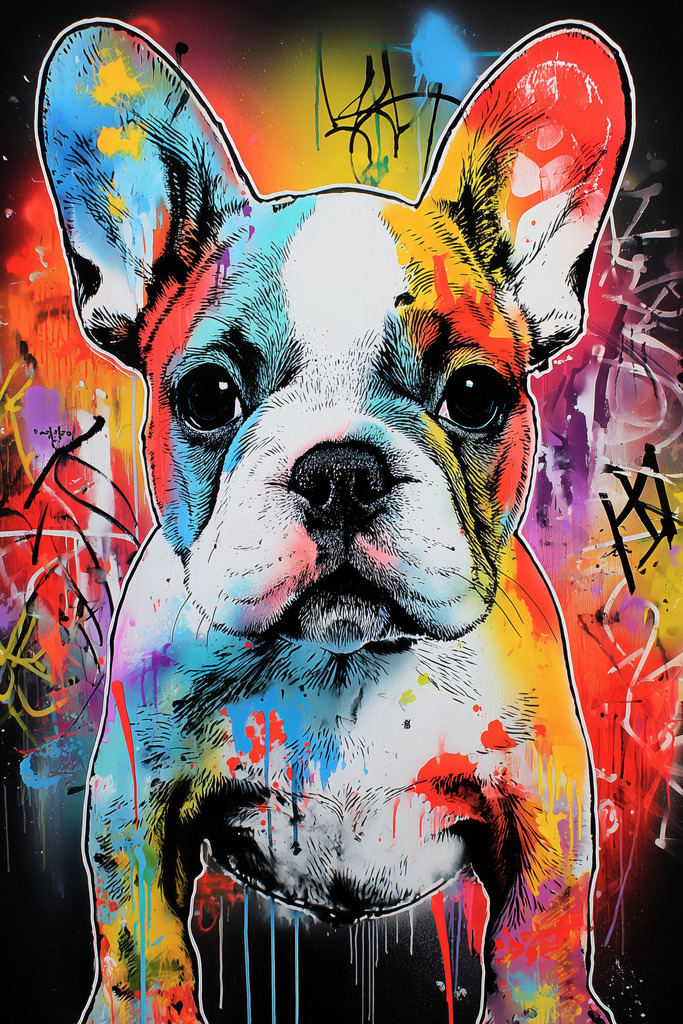 2601006 - Französische Bulldogge Streetart | Französische Bulldogge im Streetart Graffiti Stil als hochwertiger Kunstdruck auf Leinwand, Acrylglas, Alu-Dibond oder als Poster.