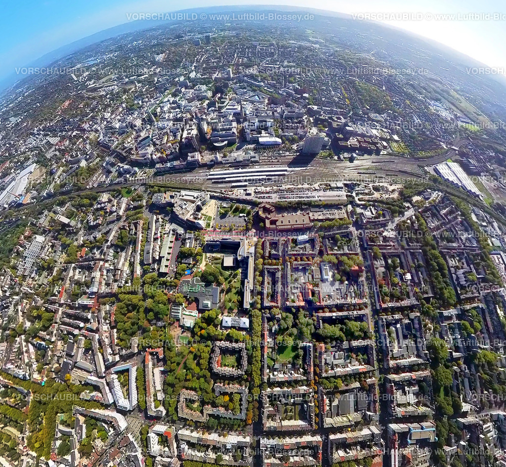 Dortmund221006_16aHauptbahnhof-Nord | Luftbild, Dortmund Hauptbahnhof, City, Deutsches Fußballmuseum, Nordstadt Wohngebiet, Fisheye Aufnahme, Fischaugen Aufnahme, 360 Grad Aufnahme, City, Dortmund, Ruhrgebiet, Nordrhein-Westfalen, Deutschland