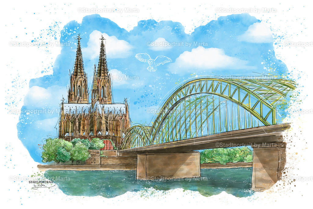 koeln-dom-hohenzollernbruecke-kunstdruck-poster-wandbild | Stadtportrait by Marta