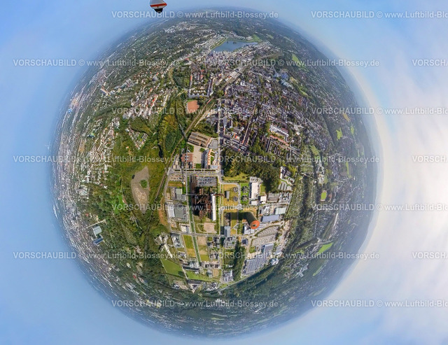 Dortmund231090021PhoenixWest-2 | Luftbild, Gewerbegebiet Phoenix West, Technologiepark, Erdkugel, Fisheye Aufnahme, Fischaugen Aufnahme, 360 Grad Aufnahme, Hörde, Dortmund, Ruhrgebiet, Nordrhein-Westfalen, Deutschland