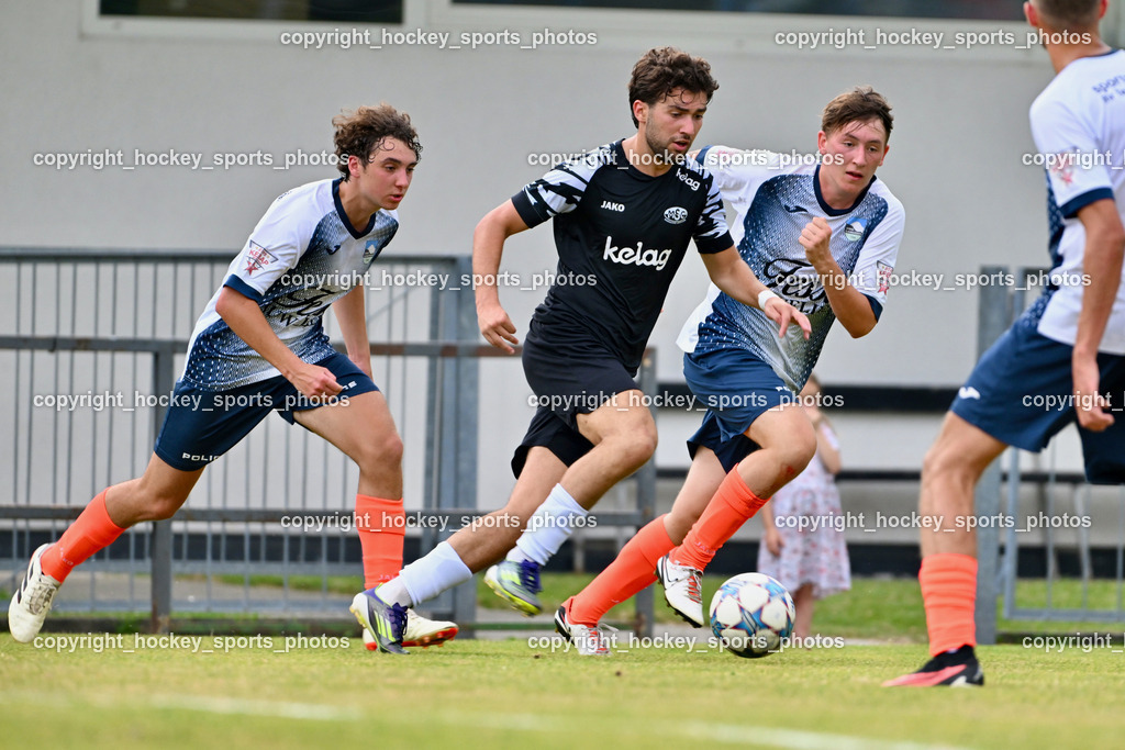 SC Magdalen vs. DSG Ledenitzen | #15 Jakob Schuster DSG Ledenitzen, #16 Filip Krnjic SC Magdalen, #8 Benjamin Ressmann DSG Ledenitzen, SC Magdalen vs. DSG Ledenitzen, SC Magdalen vs. DSG Ledenitzen am 19.07.2024 in Villach (Sportplatz Madalen), Austria, (Photo by Bernd Stefan)