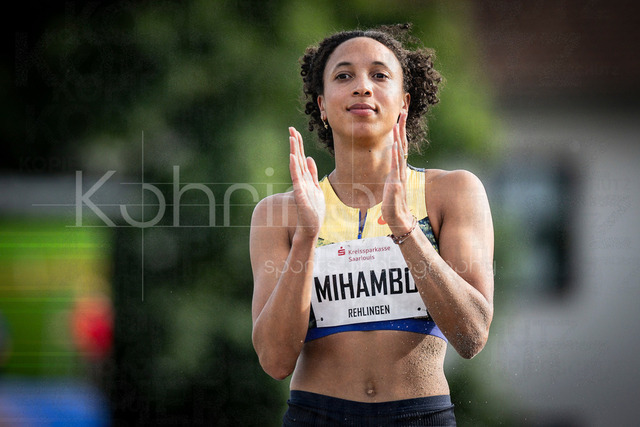 61. Internationales Pfingstsportfest; Rehlingen-Siersburg, 24.05.2026 | REHLINGEN , GERMANY - MAY 24: Malaika Mihambo (GER/LG Kurpfalz) celebrates her 6,70m in the long jump during the 61. Internationales Pfingstsportfest on 24.05.2026 at the  Bungertstadion in Rehlingen-Siersburg (Saarland / Deutschland).