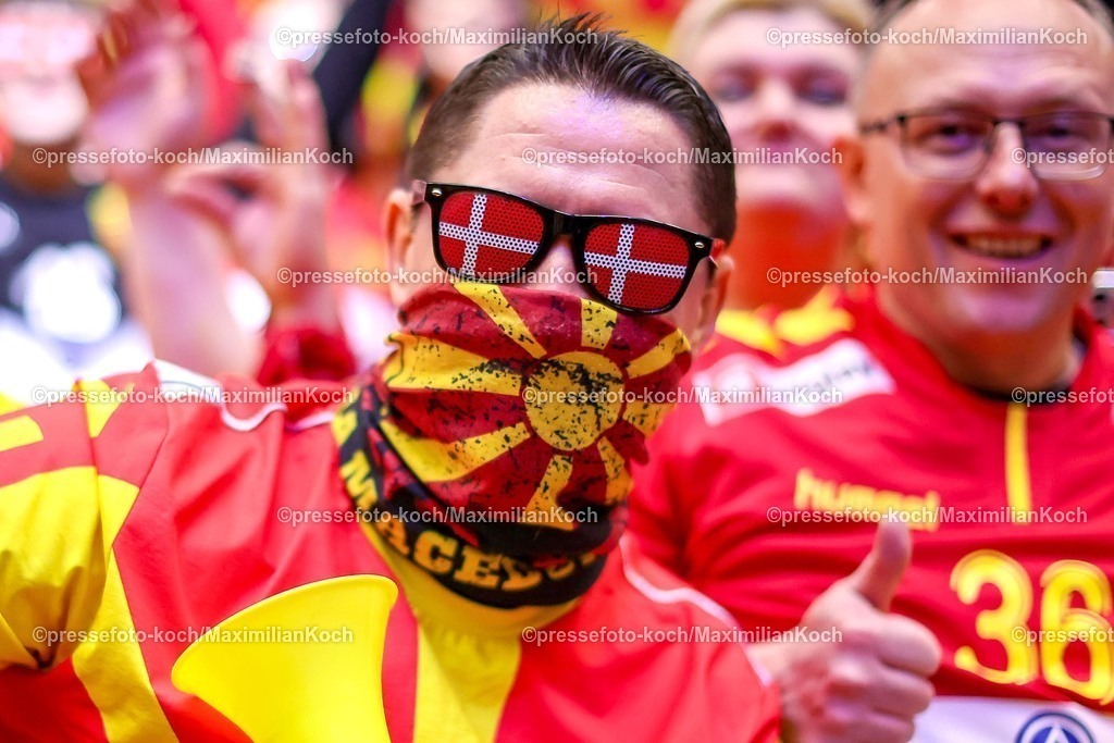 EHF18012601164 | 18.01.2026, Handball, Men's EHF EURO 2026, Portugal - Nordmazedonien, Jyske Bank Boxen in Herning, Dänemark, Preliminary Round: Feature Gute Laune Stimmung EMotionen Fans Handballfans Zuschauer Besucher Nordmazedonische Nordmazedonier
