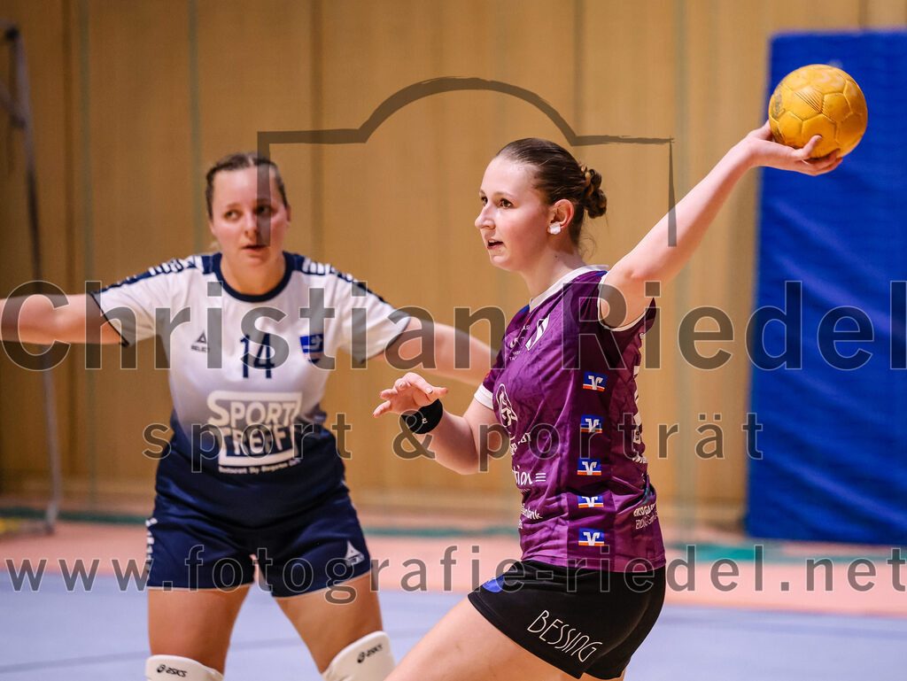 2024-11-24_062_SpVgg_Altenerding_gegen_HC_Donau-Paar_II | Erding, Deutschland, 24.11.2024:Handball, Bezirksoberliga Frauen Altbayern 2024 / 2024, 6. Spieltag, SpVgg Altenerding gegen HC Donau/Paar II, Endergebnis: 24:24Julia Kranich (HC Donau/Paar, #14), Line Sophie Malerius (SpVgg Altenerding, #10)Foto: Christian Riedel / fotografie-riedel.net