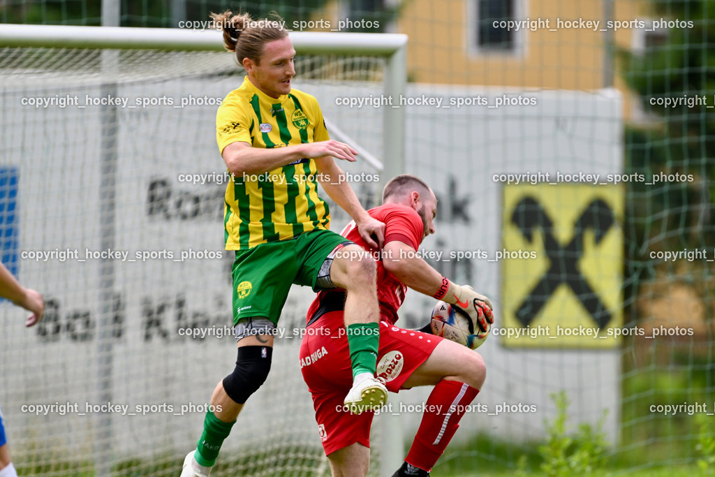 WSG Radenthein vs. St. Michael ob Bleiburg | #3 Max Unterwandling WSG Radenthein, #1 Lukas Macek St. Michael ob Bleiburg, WSG Radenthein vs. St. Michael ob Bleiburg, WSG Radenthein vs. St. Michael ob Bleiburg  am 15.06.2024 in Radenthein (Sportplatz Radenthein), Austria, (Photo by Bernd Stefan)